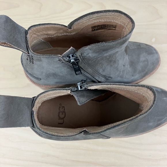 UGG Women’s Size 6.0 Pixley Stacked Heel Ankle Booties Zip Gray Taupe Nubuck - Picture 9 of 11